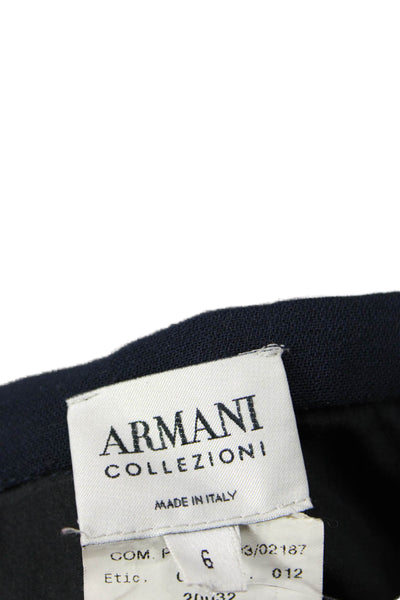 Armani Collezioni Womens Wool Blend Zip Up Knee Length Pencil Skirt Navy Size 6
