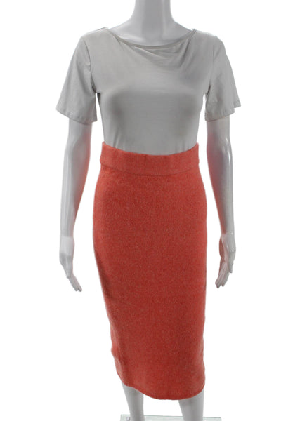 MNG Womens Stretch Straight Casual Midi Skirt Solid Orange Size 2XS