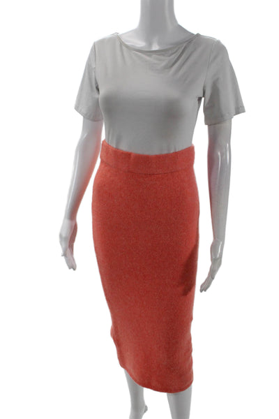 MNG Womens Stretch Straight Casual Midi Skirt Solid Orange Size 2XS