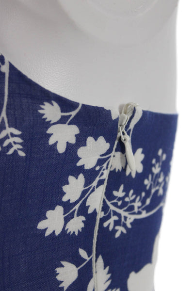 Zara Womens Floral Sleeveless Zippered V-Neck Midi Dress Blue Size XS