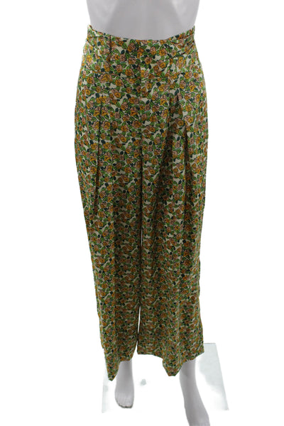 Zara Womens Floral Print Tied High-Waisted Wide-Leg Pants Green Size XS