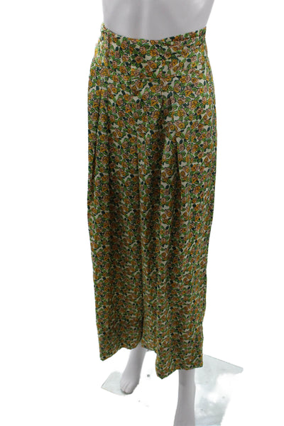 Zara Womens Floral Print Tied High-Waisted Wide-Leg Pants Green Size XS