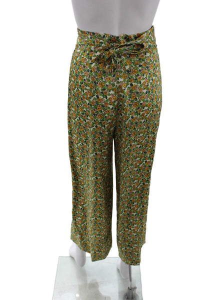 Zara Womens Floral Print Tied High-Waisted Wide-Leg Pants Green Size XS