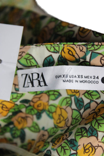 Zara Womens Floral Print Tied High-Waisted Wide-Leg Pants Green Size XS