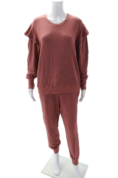 Sundry Womens Ruffled Long Sleeves Sweat Suit Clay Brown Cotton Blend Size 2/1