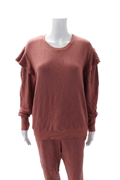Sundry Womens Ruffled Long Sleeves Sweat Suit Clay Brown Cotton Blend Size 2/1