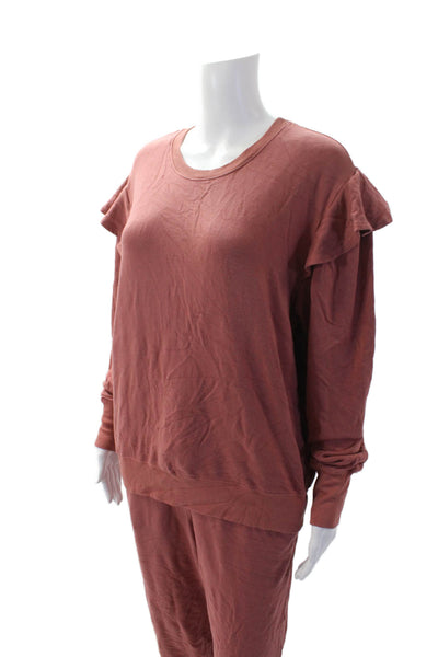 Sundry Womens Ruffled Long Sleeves Sweat Suit Clay Brown Cotton Blend Size 2/1