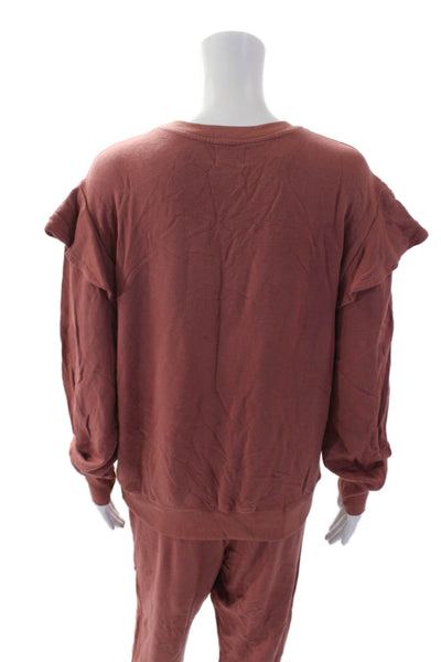 Sundry Womens Ruffled Long Sleeves Sweat Suit Clay Brown Cotton Blend Size 2/1
