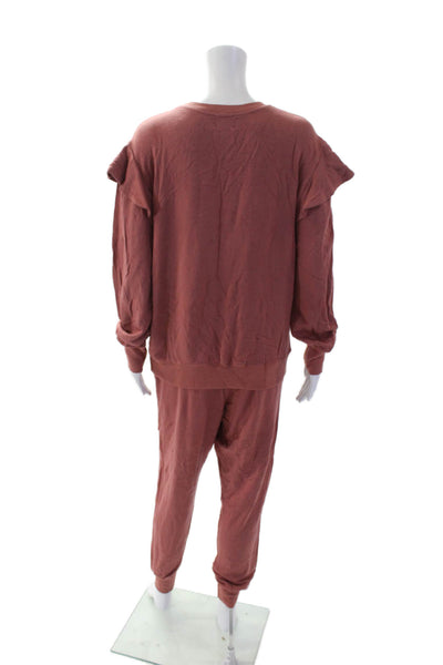 Sundry Womens Ruffled Long Sleeves Sweat Suit Clay Brown Cotton Blend Size 2/1