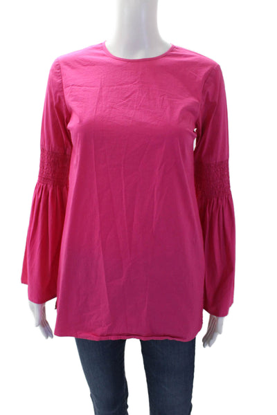 Michael Michael Kors Womens Round Neck Smocked Long Sleeve Blouse Pink Size XS