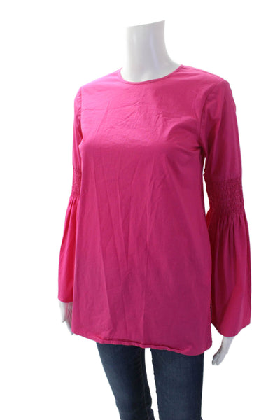 Michael Michael Kors Womens Round Neck Smocked Long Sleeve Blouse Pink Size XS