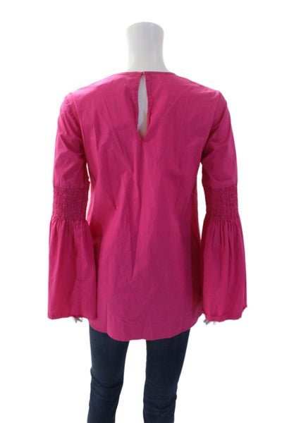 Michael Michael Kors Womens Round Neck Smocked Long Sleeve Blouse Pink Size XS