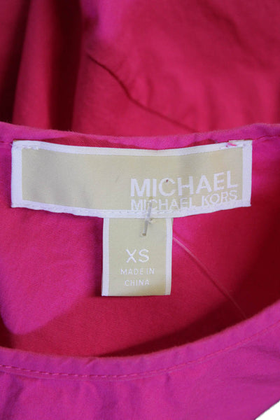 Michael Michael Kors Womens Round Neck Smocked Long Sleeve Blouse Pink Size XS