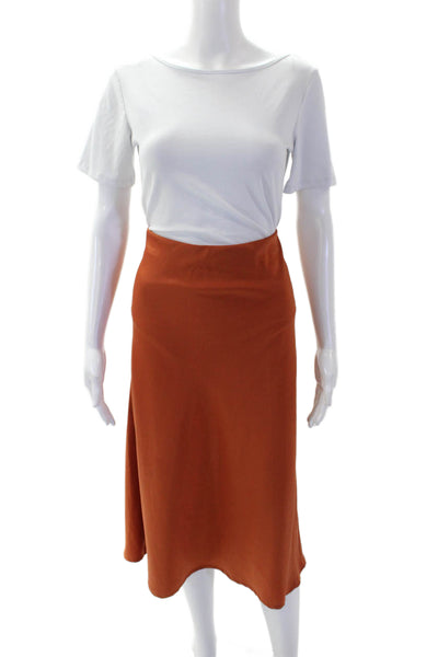 Rachel Zoe Womens Satin Print Elastic Waist Midi A-Line Skirt Orange Size 2