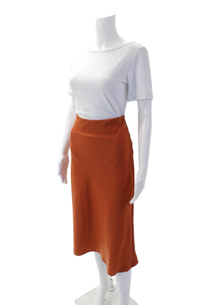 Rachel Zoe Womens Satin Print Elastic Waist Midi A-Line Skirt Orange Size 2