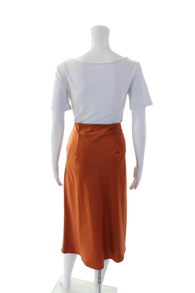 Rachel Zoe Womens Satin Print Elastic Waist Midi A-Line Skirt Orange Size 2