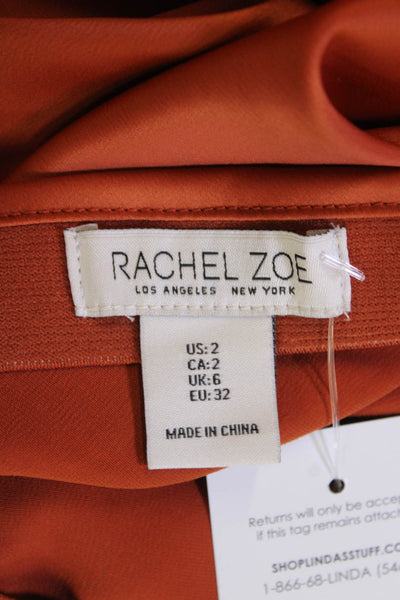 Rachel Zoe Womens Satin Print Elastic Waist Midi A-Line Skirt Orange Size 2