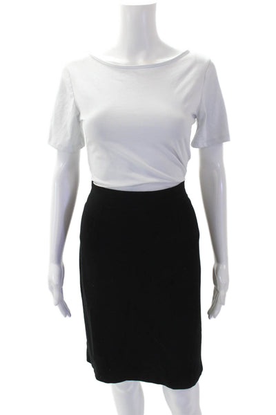 Eileen Fisher Womens Elastic Waist Straight Midi Pencil Skirt Black Size S