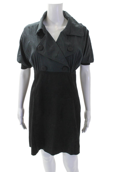 Sportmax Womens Cotton Collared Zip Short Sleeve Mini Dress Black Size 8