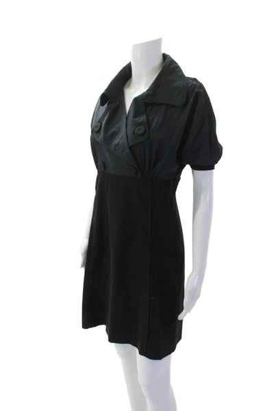 Sportmax Womens Cotton Collared Zip Short Sleeve Mini Dress Black Size 8