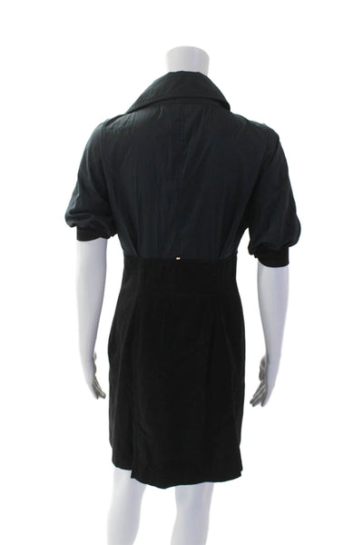 Sportmax Womens Cotton Collared Zip Short Sleeve Mini Dress Black Size 8