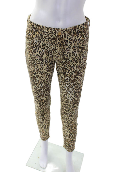 7 For All Mankind Womens Cotton Animal Print Zip Slim Jeans Beige Size 27