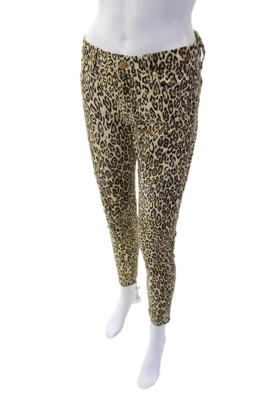 7 For All Mankind Womens Cotton Animal Print Zip Slim Jeans Beige Size 27