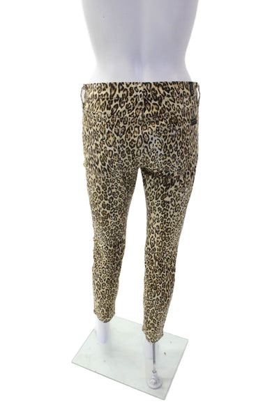 7 For All Mankind Womens Cotton Animal Print Zip Slim Jeans Beige Size 27
