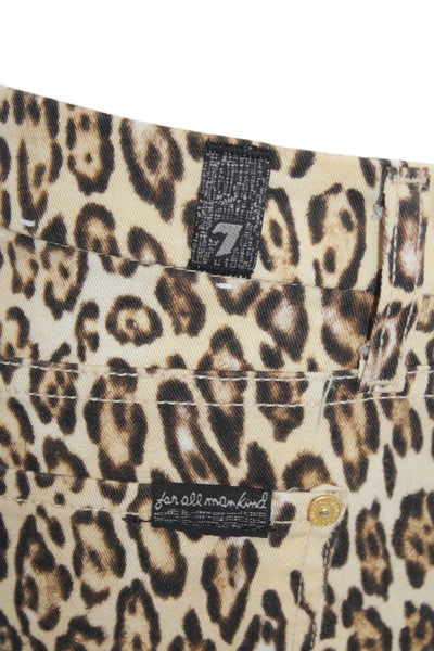 7 For All Mankind Womens Cotton Animal Print Zip Slim Jeans Beige Size 27