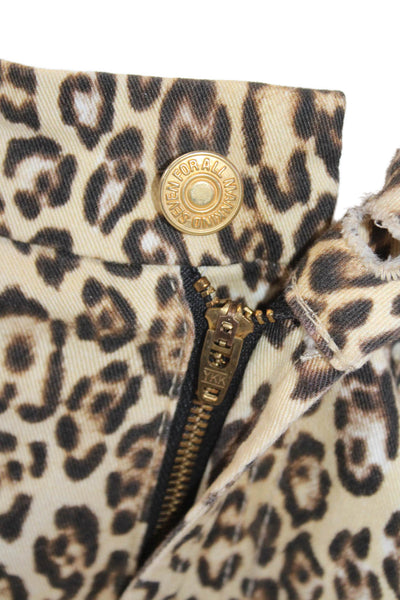 7 For All Mankind Womens Cotton Animal Print Zip Slim Jeans Beige Size 27