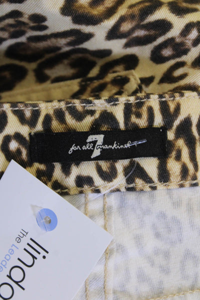 7 For All Mankind Womens Cotton Animal Print Zip Slim Jeans Beige Size 27