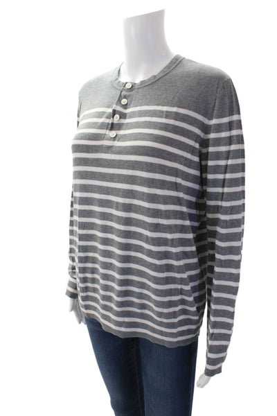 Vince Womens Striped Long Sleeve Button-Up Knit Blouse Top Gray Size M