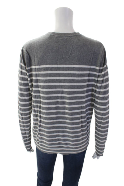 Vince Womens Striped Long Sleeve Button-Up Knit Blouse Top Gray Size M