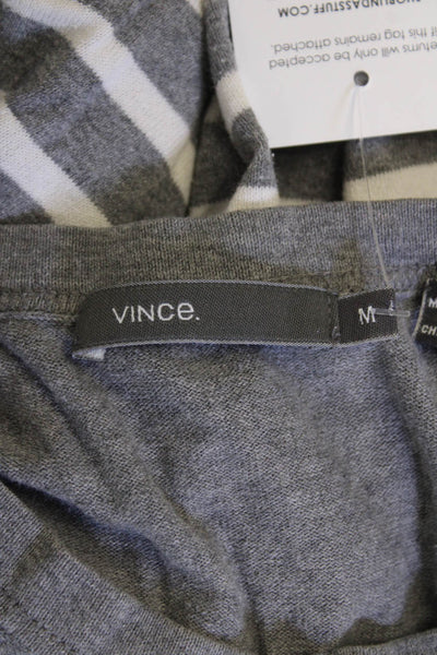 Vince Womens Striped Long Sleeve Button-Up Knit Blouse Top Gray Size M