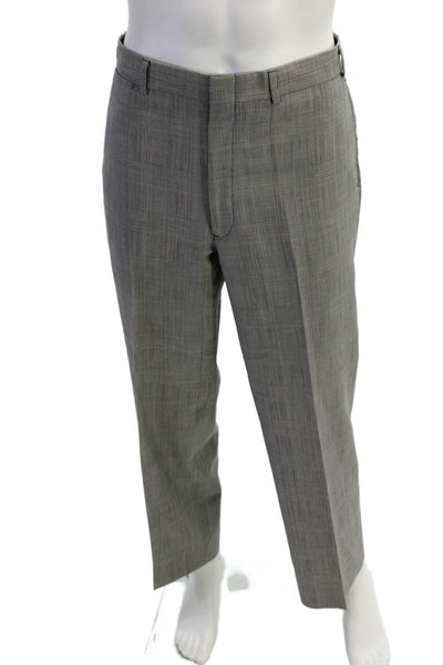 Brooks Brothers Mens Plaid Creased Straight Leg Dress Pants Black Wool Size 36