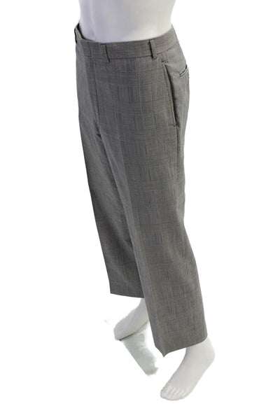 Brooks Brothers Mens Plaid Creased Straight Leg Dress Pants Black Wool Size 36