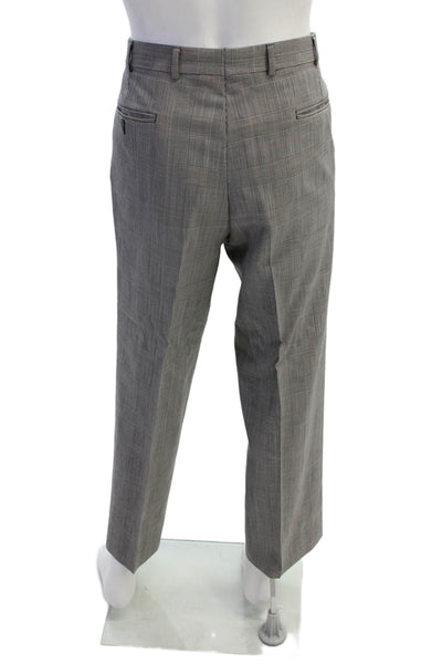 Brooks Brothers Mens Plaid Creased Straight Leg Dress Pants Black Wool Size 36