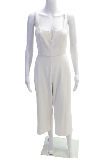 Jay Godfrey Womens V-Neck Sleeveless Zip Up Wide Leg Jumpsuit White Size 2