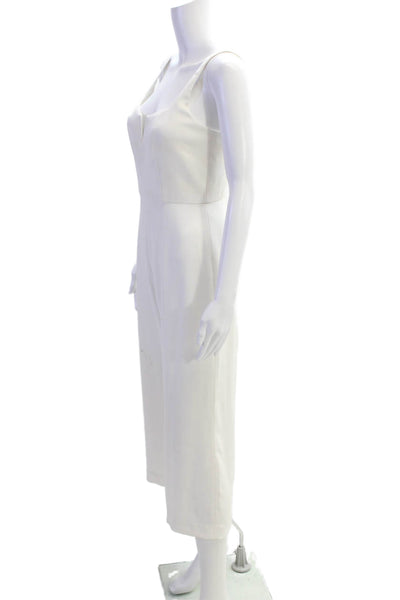 Jay Godfrey Womens V-Neck Sleeveless Zip Up Wide Leg Jumpsuit White Size 2