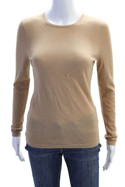 Neiman Marcus Womens Cashmere Knit Round Neck Pullover Sweater Top Beige Size S