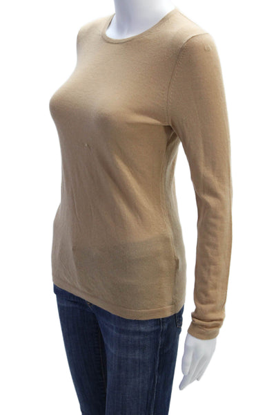 Neiman Marcus Womens Cashmere Knit Round Neck Pullover Sweater Top Beige Size S