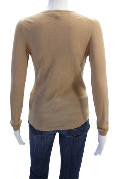 Neiman Marcus Womens Cashmere Knit Round Neck Pullover Sweater Top Beige Size S