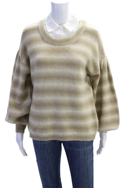 Something Navy Womens Knit Striped Collared Pullover Sweater Top Beige Size S