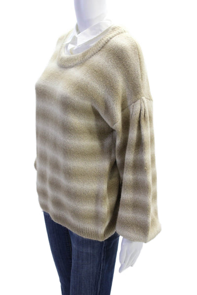 Something Navy Womens Knit Striped Collared Pullover Sweater Top Beige Size S