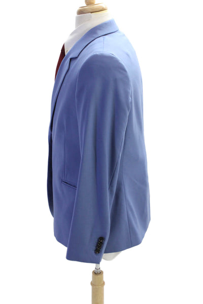 Paul Smith Mens Wool Collared Long Sleeve Button Up Suit Jacket Blue Size 48/58