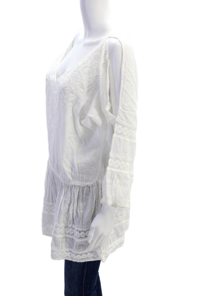 Samson Womens Embroidered V Neck A Line Dress White Cotton Size Large