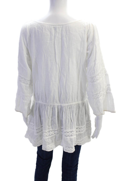 Samson Womens Embroidered V Neck A Line Dress White Cotton Size Large