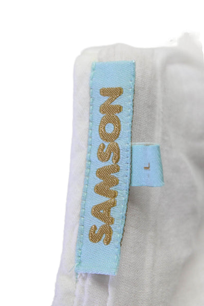 Samson Womens Embroidered V Neck A Line Dress White Cotton Size Large