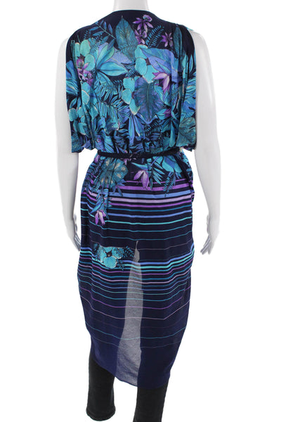 Cole of California Womens Floral Tied Sleeveless Cover-Up Blouse Blue Size M