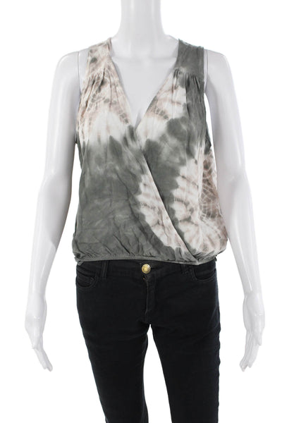 Splendid Womens Tie Dye Print V Neck Tank Top Beige Green Size Medium